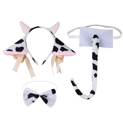 Qsvbeeqj Kuh-Kostüm-Set, Plüschschwanz, Fliege, Kuhhaarreifen-Set, Netzrock, Kuhohren, Stirnband für Halloween, Kostüm, Cosplay Qsvbeeqj Kuh-Kostüm-Set, Plüschschwanz, Fliege, Kuhhaarreifen-Set, Netzrock, Kuhohren, Stirnband für Halloween, Kostüm, Cosplay von Qsvbeeqj