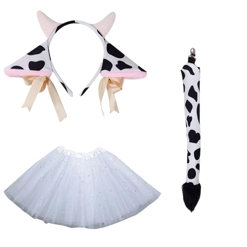 Qsvbeeqj Kuh-Kostüm-Set, Plüschschwanz, Fliege, Kuhhaarreifen-Set, Netzrock, Kuhohren, Stirnband für Halloween, Kostüm, Cosplay Qsvbeeqj Kuh-Kostüm-Set, Plüschschwanz, Fliege, Kuhhaarreifen-Set, Netzrock, Kuhohren, Stirnband für Halloween, Kostüm, Cosplay von Qsvbeeqj