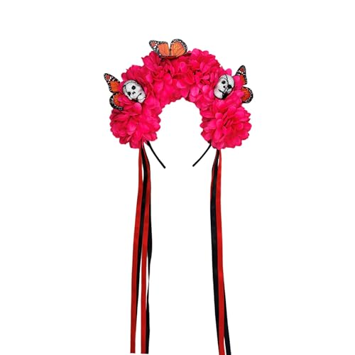 Qsvbeeqj Leichter, verstellbarer Totenkopf-Kopfschmuck mit Simulationsblumenkostüm, Kopfbedeckung für Erwachsene und Kinder, Halloween-Zubehör, Unisex, Skelett-Blumen-Kopfschmuck Qsvbeeqj Leichter, verstellbarer Totenkopf-Kopfschmuck mit Simulationsblumenkostüm, Kopfbedeckung für Erwachsene und Kinder, Halloween-Zubehör, Unisex, Skelett-Blumen-Kopfschmuck von Qsvbeeqj