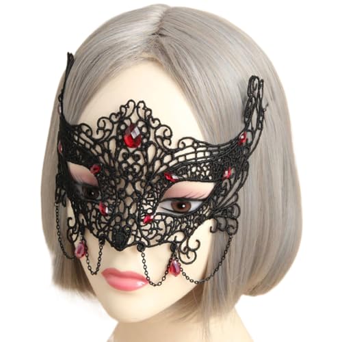 Qsvbeeqj Maskerade mit Kette für Damen, Spitzen-Augenmaske für Halloween, Maskerade, Karneval, Abschlussball, Dinner-Party, Hochzeit von Qsvbeeqj