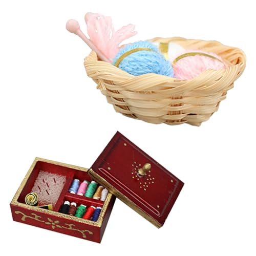 Qsvbeeqj Miniaturnähkastengarnkorb Kits Modellfigur Für 1/12 Dollhouses Szene Zubehör Craft Project Kits Realistische Puppenhäuser Nähzubehör von Qsvbeeqj