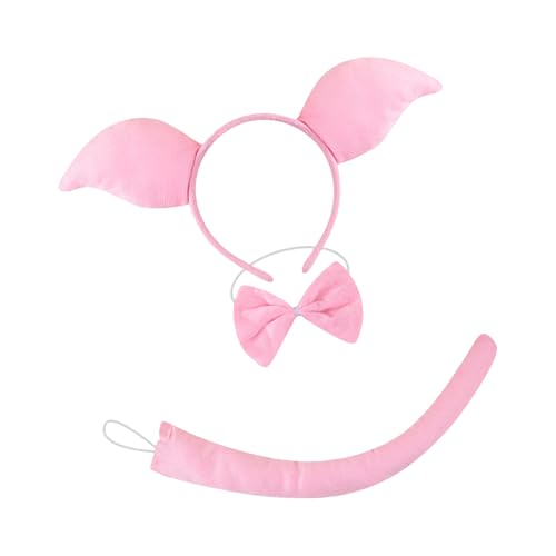 Qsvbeeqj Piggy Rollenspiel Outfit Halloween Kostüm Zubehör Mit Stirnband Nasenschwanz Bowtie Rock Für Kinder Erwachsene Cosplay Kostüm von Qsvbeeqj