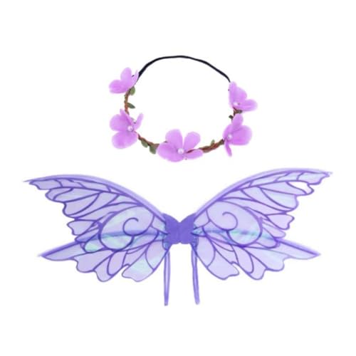 Qsvbeeqj Skurriles Elfenverkleidungsset mit Schmetterlingsflügel und Blume, Kopfbedeckung für Halloween, Cosplay, Kostüm und Geburtstagsfeiern von Qsvbeeqj