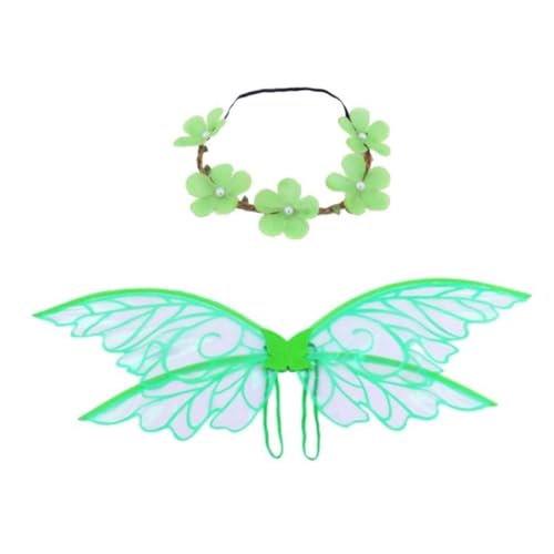 Qsvbeeqj Skurriles Elfenverkleidungsset mit Schmetterlingsflügel und Blume, Kopfbedeckung für Halloween, Cosplay, Kostüm und Geburtstagsfeiern von Qsvbeeqj
