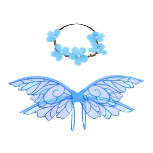 Qsvbeeqj Skurriles Elfenverkleidungsset mit Schmetterlingsflügel und Blume, Kopfbedeckung für Halloween, Cosplay, Kostüm und Geburtstagsfeiern von Qsvbeeqj