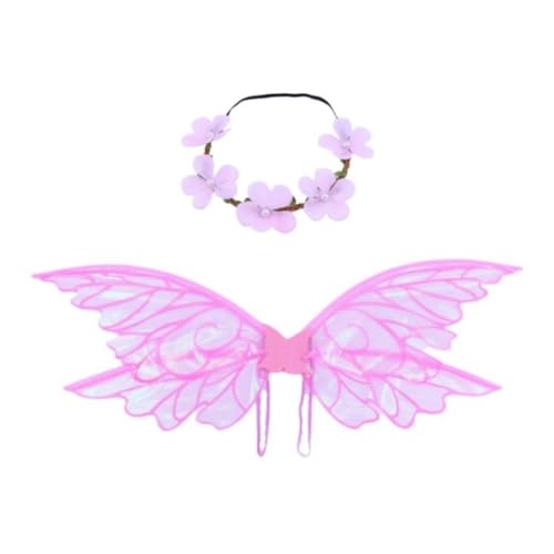 Qsvbeeqj Skurriles Elfenverkleidungsset mit Schmetterlingsflügel und Blume, Kopfbedeckung für Halloween, Cosplay, Kostüm und Geburtstagsfeiern von Qsvbeeqj