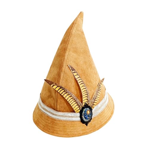 Qsvbeeqj Spitzhut Hexen mit Federn für Kostümpartys Halloween Party Cosplay leichte Polyestermütze Zauberermütze gelb spitze Halloween Qsvbeeqj Spitzhut Hexen mit Federn für Kostümpartys Halloween Party Cosplay leichte Polyestermütze Zauberermütze gelb spitze Halloween von Qsvbeeqj