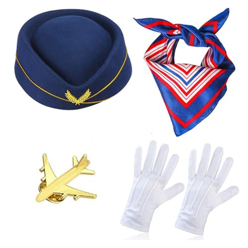 Qsvbeeqj Stewardess Hut Air Hostess Halloween Kostüm für Maskeraden Party Rollenspiel Schal Verkleiden Mottoparty von Qsvbeeqj