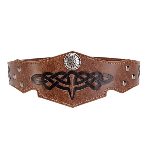 Qsvbeeqj Vintage Mittelalter Kopfschmuck geprägtes Leder Stirnband Kreis verstellbar Haarband Herren Mittelalter Outfit für Cosplay Party von Qsvbeeqj