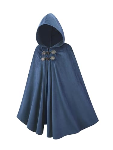 Qtdstz Mittelalterlicher Umhang mit Kapuze, Renaissance-Umhang, Kostüm, dunkelgrün, Halloween-Cosplay-Outfit, Marineblau, Einheitsgröße von Qtdstz