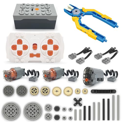 Qter Power Functions Motoren Set, 3 Motoren L/Servomotor, Fernbedienung Batteriebox, Technik Ersatzteile Zahnräder Achsen, Kompatibel mit Technic Klemmbausteine (A) von Qter