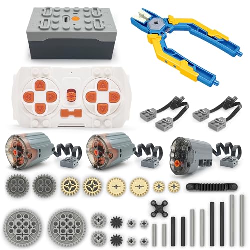 Qter Power Functions Motoren Set, 3 Motoren XL/Servomotor, Fernbedienung Batteriebox, Technik Ersatzteile Zahnräder Achsen, Kompatibel mit Technic Klemmbausteine (B) von Qter
