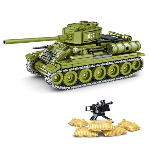 Qter Technik Militär Tank Modell, T-34 Panzer Klemmbaustein MOC Bausteine Set, Erwachsene Modellbausatz für Sammler und Panzerfans (528 Teile) (T-34 Panzer) von Qter