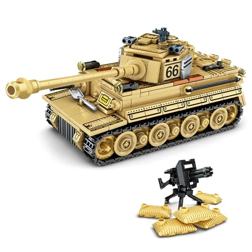Qter Technik Militär Tank Modell, Tiger Panzer Klemmbaustein MOC Bausteine Set, Erwachsene Modellbausatz für Sammler und Panzerfans (528 Teile) (Tiger Panzer) von Qter