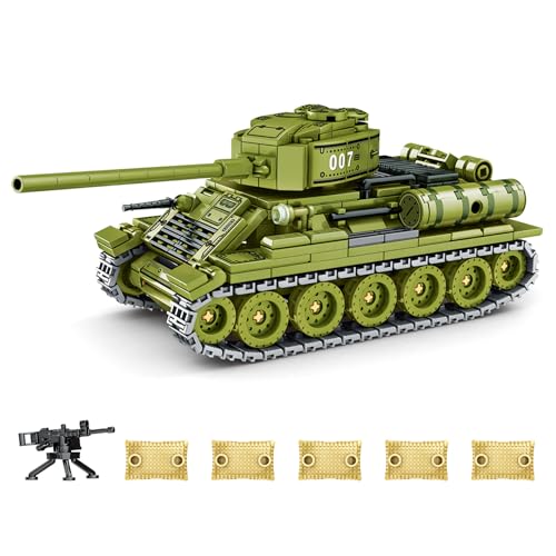 Qter Tiger Panzer Klemmbaustein Modell, Technik Militär Tank MOC Bausteine Set Sammlung Geschenk für Erwachsene (528 Teile) (T34 Panzer) von Qter