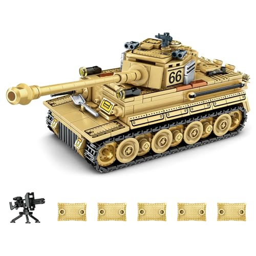 Qter Tiger Panzer Klemmbaustein Modell, Technik Militär Tank MOC Bausteine Set Sammlung Geschenk für Erwachsene (528 Teile) (Tiger Panzer) von Qter