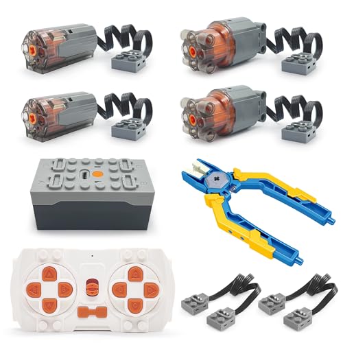 Technik Motoren Set, 4X Motor(2M+2L), Fernbedienung, Batteriebox, 2X Verlängerungskabel, Kompatibel mit Technic Klemmbausteine von Qter