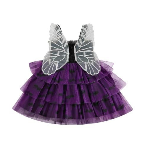 Kleinkind Baby Mädchen Halloween Tüll Kleid Ärmellos Niedlich Prinzessin Tutu Kleid Fee Layered Rüschen Hochzeit Party Geburtstag Kleider (Lila, 6-12 Monate) von Qtinghua