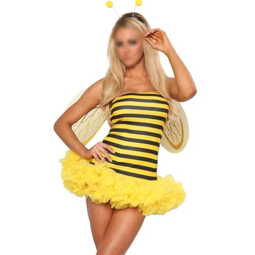 Qtinghua Bienenkostüme für Erwachsene und Frauen, Cosplay, Hummelkleider, Kostümzubehör-Set mit Flügel-Stirnband, Armärmel, Verkleidung (C Gelb, M) von Qtinghua