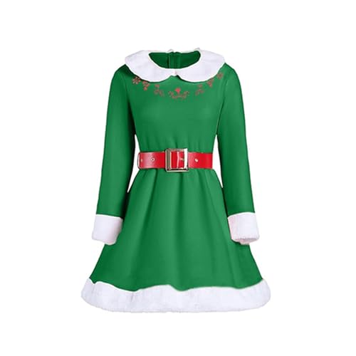 Qtinghua Erwachsenen-Weihnachts-Rollenspiel-Kostüm für Damen, kleiner Helfer, grüner Samt-Elf, Minikleid, Elfenkostüm, Puppenkragen, Weihnachtsbaum, Cosplay, Weihnachtsfeier, Outfit (Grün, S) von Qtinghua