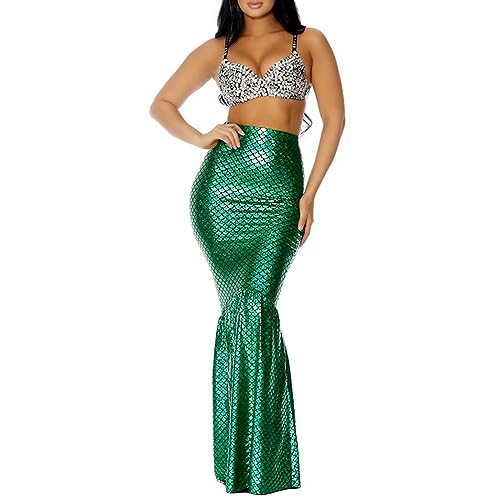 Qtinghua Halloween-Meerjungfrau-Kostüme für Damen, hohe Taille, figurbetontes Fischschwanz-Kleid für Cosplay, Maskerade, Rollenspiel, Party-Outfits (Grün, M) von Qtinghua