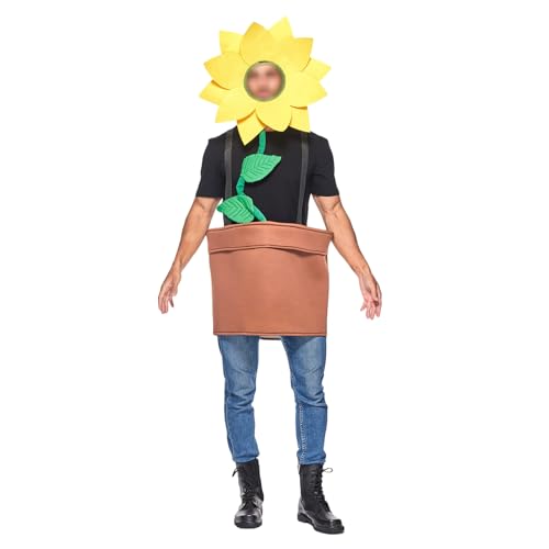 Qtinghua Halloween-Sonnenblumentopf-Kostüm für Erwachsene für Herren und Damen, lustige Sonnenblumen-Cosplay-Outfits mit Stirnband, Verkleidung für Halloween-Party (Gelb, Einheitsgröße) von Qtinghua