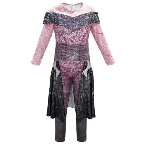 Qtinghua Kinderkostüm Nachkommen 3, klassischer Halloween-Jumpsuit für Mädchen, Cosplay, Party-Kostüm mit langen Ärmeln, Lila, 7–8 Jahre von Qtinghua