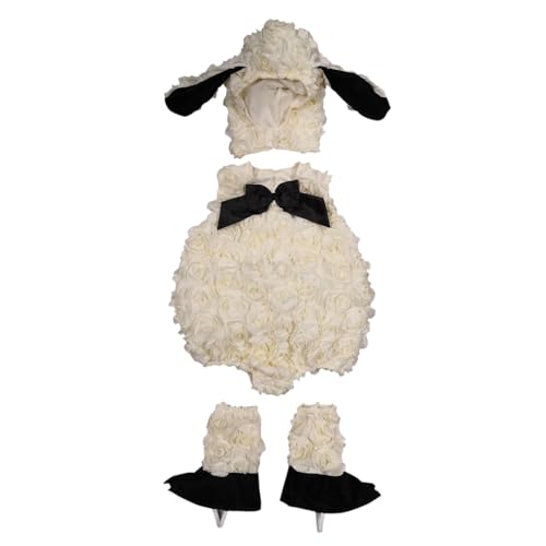 Qtinghua Neugeborenes Säugling Baby Kinder Lamm Kostüm Flauschiges Tier Outfit mit Kapuze Ärmelloser Strampler und passendes Zubehör für Halloween Fotoshootings Dress Up (Weiß, 3-4T) von Qtinghua