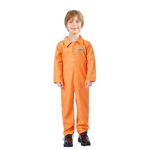 Qtinghua Passender orangefarbener Insassen-Overall für Damen, Herren, Kinder, Langarm, Knopfleiste, Kragen, Gefängnis-Outfits mit durchgehender Hose für Halloween, Lagerfeuer, Cosplay, Events (Kinder Qtinghua Passender orangefarbener Insassen-Overall für Damen, Herren, Kinder, Langarm, Knopfleiste, Kragen, Gefängnis-Outfits mit durchgehender Hose für Halloween, Lagerfeuer, Cosplay, Events (Kinder von Qtinghua