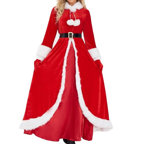 Qtinghua Rot Frauen Weihnachtskostüm Mrs. Claus Santa Sweetie Kostüm Elf Cosplay Weihnachten Kleid Anzug Xmas Party Outfit (Rot#2, S) von Qtinghua
