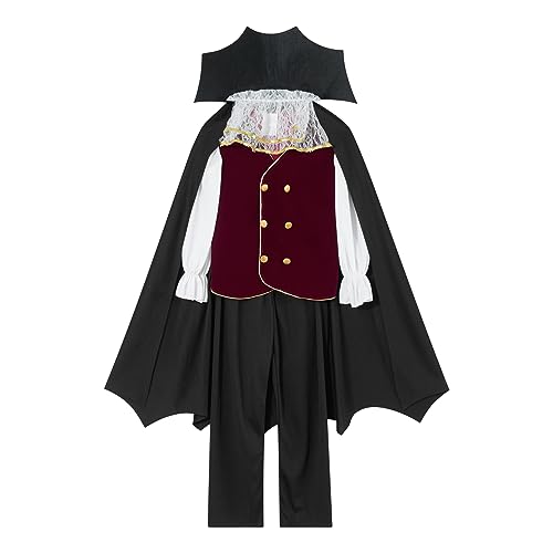 Qtinghua Vampirkostüm Kinder Halloween Vampir Set für Jungen Faschingskostüme Kinder Halloween Karneval Cosplay Outfits (Schwarz, 3-4T) von Qtinghua