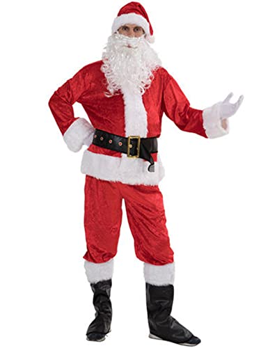Qtinghua Weihnachtsmann Cosplay Kostüm für Erwachsene Männer Professioneller Weihnachtsmann Rot Outfit Deluxe Cosplay Verkleidung Anzug, Rot 1, XX-Large von Qtinghua