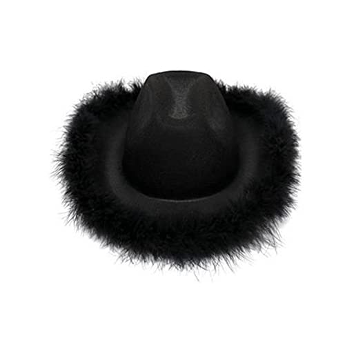 Qtinghua Cowboyhut für Damen, flauschiger Federbesatz, Halloween-Kostüm, Cowgirl-Hut für Cosplay, Kostümparty, Rollenspiel, Geburtstagsparty, Weiß, Rosa, Schwarz, Einheitsgröße von Qtinghua