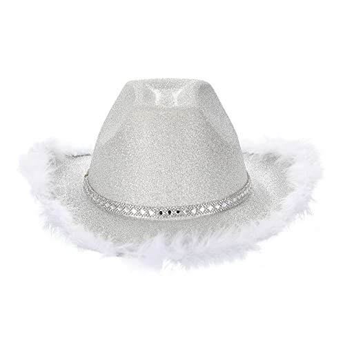 Qtinghua Weiß/Rosa Cowboyhut für Frauen Flauschiger Federbesatz Halloween Kostüm Cowgirl Hut für Cosplay Verkleidung Party Rollenspiel Geburtstagsfeier (Glitzer Cowboyhut Weiße Feder, Einheitsgröße) Qtinghua Weiß/Rosa Cowboyhut für Frauen Flauschiger Federbesatz Halloween Kostüm Cowgirl Hut für Cosplay Verkleidung Party Rollenspiel Geburtstagsfeier (Glitzer Cowboyhut Weiße Feder, Einheitsgröße) von Qtinghua