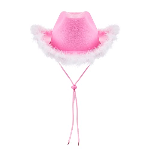 Qtinghua Cowboyhut für Damen, flauschiger Federbesatz, Halloween-Kostüm, Cowgirl-Hut für Cosplay, Kostümparty, Rollenspiel, Geburtstagsparty, rosa-weiße Fusseln, Weiß, Rosa, Einheitsgröße Qtinghua Cowboyhut für Damen, flauschiger Federbesatz, Halloween-Kostüm, Cowgirl-Hut für Cosplay, Kostümparty, Rollenspiel, Geburtstagsparty, rosa-weiße Fusseln, Weiß, Rosa, Einheitsgröße von Qtinghua