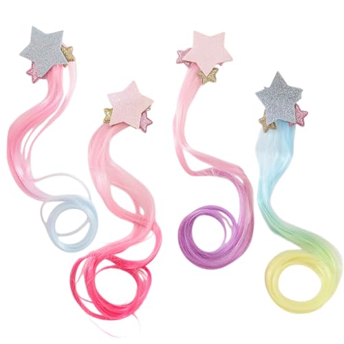 4 Stück Locken Haarverlängerung Clips, Vierfarbige fünfzackige Sternform Haarverlängerung Clips Mädchen Haarschmuck Bunte Haarsträhnen, Bunte Haarteile Synthese Party Ankleiden 4 Stück Locken Haarverlängerung Clips, Vierfarbige fünfzackige Sternform Haarverlängerung Clips Mädchen Haarschmuck Bunte Haarsträhnen, Bunte Haarteile Synthese Party Ankleiden von QttvbTna
