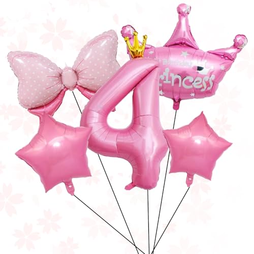 5pcs Premium 4th Birthday Kinderparty Dekoration mit rosa Krone Nummer 4 als Thema mit metallischen Luftballons, wiederverwendbare Aluminiumfolienballons für 4. Geburtstag Feier 5pcs Premium 4th Birthday Kinderparty Dekoration mit rosa Krone Nummer 4 als Thema mit metallischen Luftballons, wiederverwendbare Aluminiumfolienballons für 4. Geburtstag Feier von QttvbTna