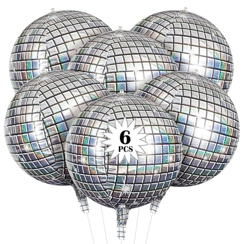 Disco-Ballons, Disco-Party-Dekorationen, 6 Stück, 55,9 cm, Helium, 4D, bunte Discokugel, glänzend und einzigartig, Disco-Fieber-Party-Dekorationen 2025 von QttvbTna