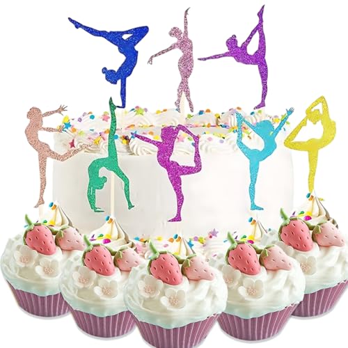 Glitter Gymnastik Cupcake Geburtstagsparty Zubehör, 24 Stück Turnerin Mädchen Cake Topper für Geburtstagsparty, Sport Thematische Zubehör, Babyparty Glitter Gymnastik Cupcake Geburtstagsparty Zubehör, 24 Stück Turnerin Mädchen Cake Topper für Geburtstagsparty, Sport Thematische Zubehör, Babyparty von QttvbTna