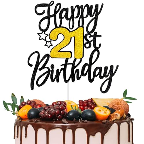 Happy 21st Birthday Cake Topper Schwarz Gold Glitzer Happy 21st Birthday, Cheers to 21 Years, 21 Fabulous Cake Decoration for Birthday Theme Happy 21st Birthday Party Happy 21st Birthday Cake Topper Schwarz Gold Glitzer Happy 21st Birthday, Cheers to 21 Years, 21 Fabulous Cake Decoration for Birthday Theme Happy 21st Birthday Party von QttvbTna