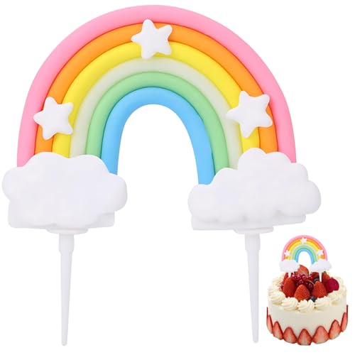 Regenbogen Cake Topper Tortendeko, Personalisierter Sterne Wolken Regenbogen Tortendeko, Bunte Geburtstagsparty-Dekorationszubehör für Kinder Mädchen Junge von QttvbTna