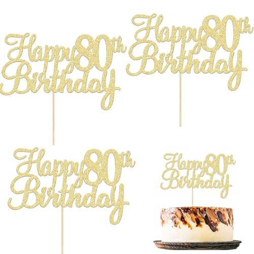 Tortenaufsatz "Happy 80th Birthday", "Cheers to 80 Years Old", 80. Geburtstag, glitzernde Kuchendekoration zum 80. Geburtstag, 3 Stück Tortenaufsatz "Happy 80th Birthday", "Cheers to 80 Years Old", 80. Geburtstag, glitzernde Kuchendekoration zum 80. Geburtstag, 3 Stück von QttvbTna