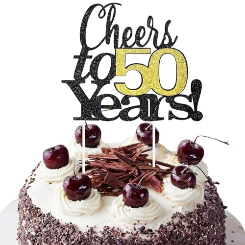 Tortenaufsatz zum 50. Geburtstag, Schwarz Gold Glitzer Cheers to 50 Years, Geburtstagstorte Dekorationen, 50 Jahre Jubiläum Topper Tortenaufsatz zum 50. Geburtstag, Schwarz Gold Glitzer Cheers to 50 Years, Geburtstagstorte Dekorationen, 50 Jahre Jubiläum Topper von QttvbTna