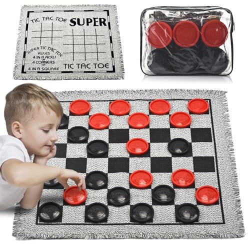 QuadPro Riesiges Schachbrettspiel-Set, 3-in-1-Jumbo-Tic-Tac-Toe-Spiel, klassisches Schachbrettspiel für Kinder und Erwachsene, große Checker-Teppich-Spielmatte, Indoor-Outdoor-Hofspiel für Familie, QuadPro Riesiges Schachbrettspiel-Set, 3-in-1-Jumbo-Tic-Tac-Toe-Spiel, klassisches Schachbrettspiel für Kinder und Erwachsene, große Checker-Teppich-Spielmatte, Indoor-Outdoor-Hofspiel für Familie, von QuadPro
