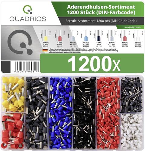 Quadrios 2011C405 Aderendhülsen-Sortiment Teilisoliert Mehrfarbig 1200St. von Quadrios