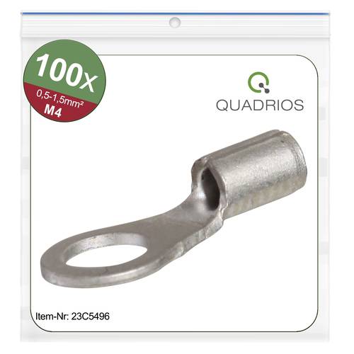 Quadrios 23C496 Ringkabelschuh Querschnitt (max.)=1.5mm² Loch-Ø=4.3mm Unisoliert 100St. von Quadrios