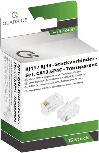 Quadrios Modularstecker Set, Polzahl 6P4C - ungeschirmt, 15 Stk. 1906C162 Stecker, gerade Polzahl 6P von Quadrios
