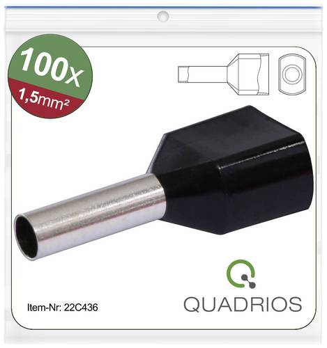 Quadrios 22C436 Zwillings-Aderendhülse 1.5mm² Teilisoliert Schwarz 1 Set von Quadrios