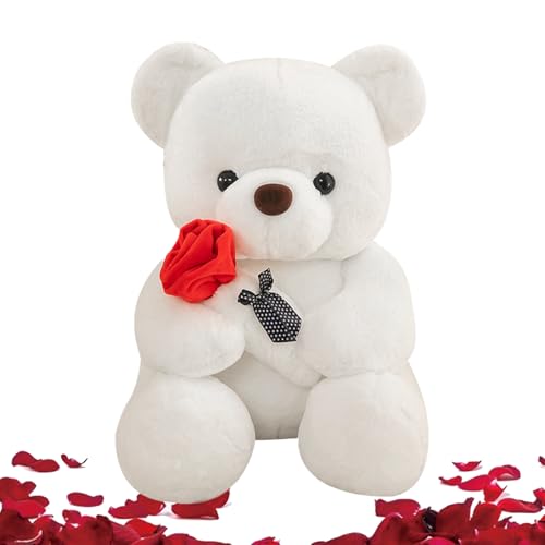 Teddy Plüschbär, 25cm Teddybär mit Rose, Teddybären Rose Stofftier Spielzeug, Plüschtier Bär Kuscheltiere, Kissen Puppe für Mama,Mädchen,Jungen Geburtstag Geschenk,Valentinstag Plush Bear Toy (Weiß) Teddy Plüschbär, 25cm Teddybär mit Rose, Teddybären Rose Stofftier Spielzeug, Plüschtier Bär Kuscheltiere, Kissen Puppe für Mama,Mädchen,Jungen Geburtstag Geschenk,Valentinstag Plush Bear Toy (Weiß) von Quahzify