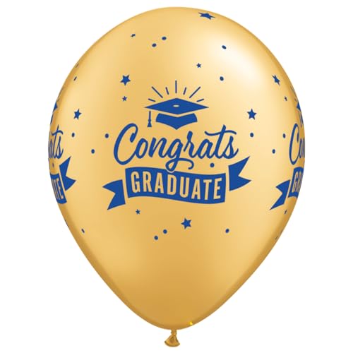 Qualatex 21694 Congrats Graduate Banner Gold 27,9 cm / 27,9 cm runde Latex-Partyballons (25 Stück) von Qualatex